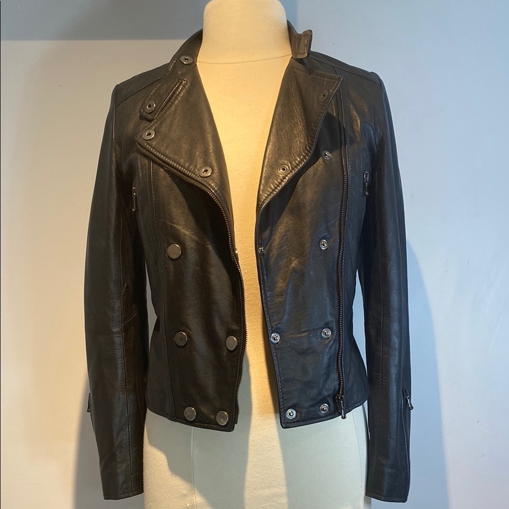 Angela D Milan black buttery leather moto jacket size small